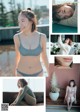 A collage of photos of a woman in a bikini.